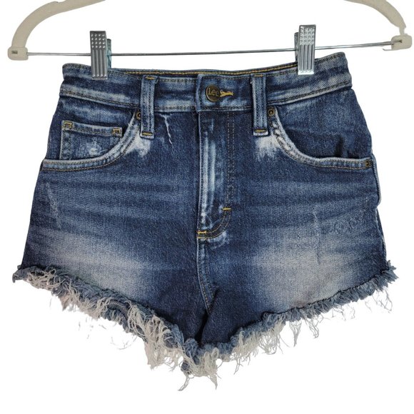 Lee Pants - Lee High Rise Cut Off Shorts  24 Lightly Distressed Dark Wash Pockets Stretch